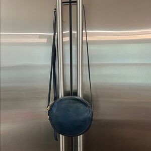 Classic Round Crossbody Bag in Navy Leather cross body- shoulder bag.